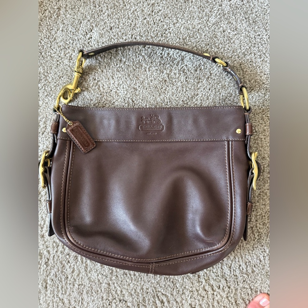 Coach Brown Leather Hobo Shoulder Bag with Gold Hardware